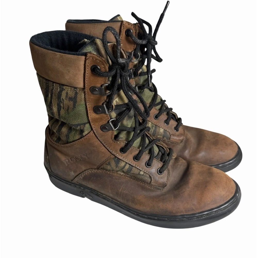 Vintage Rocky Safari Boots 8.5 M Brown Leather Camo Hunting Vibram USA Made